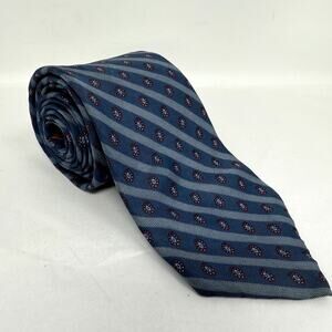 Yves Saint Laurent Men Blue Striped Paisley Silk Necktie Tie Luxury Business YSL